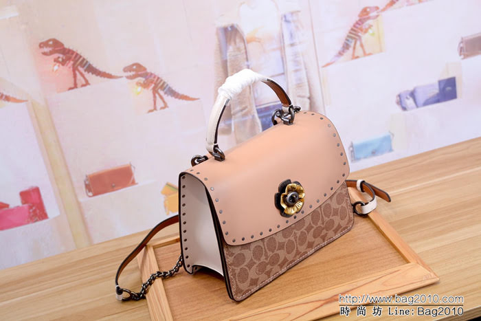 COACH蔻馳 關曉彤同款 經典標誌帆布鉚釘 PARKER頂部手柄手袋 53349 全能Parker背包  Chz1516